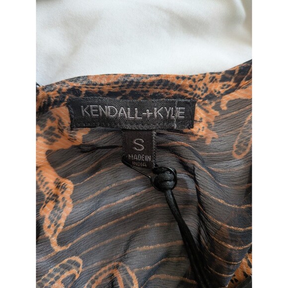 Kendall Kylie Maxi Dress/Swim Cover Womens S Brown Deep V Sheer Handkerchief NEW - Picture 3 of 15